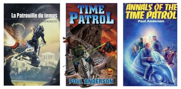 Estas portadas de 'Patrulla del Tiempo' y de las antologías de la serie muestran diversas interpretaciones del vehículo en el que se mueven y viajan en el tiempo los patrulleros